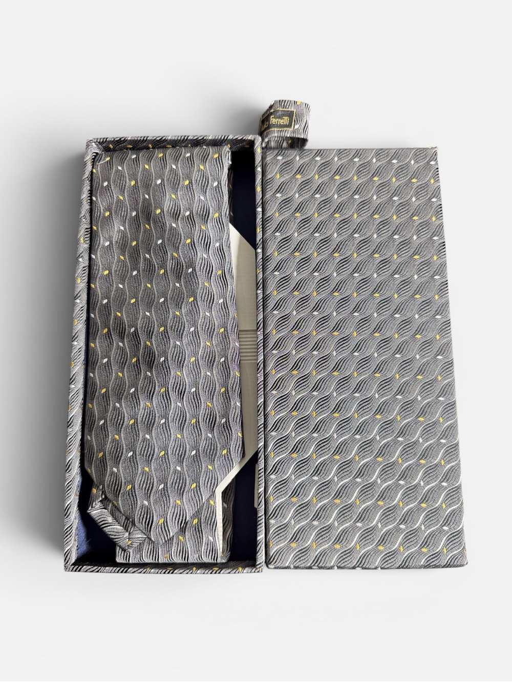 Italo Ferretti mens gray abstract jacquard 100% silk luxury tie w/ box